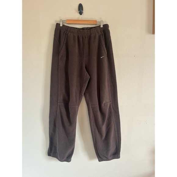 Vintage Nike Pants Men Large Brown Sherpa Fleece Sweats Baggy Gray Tag Y2K